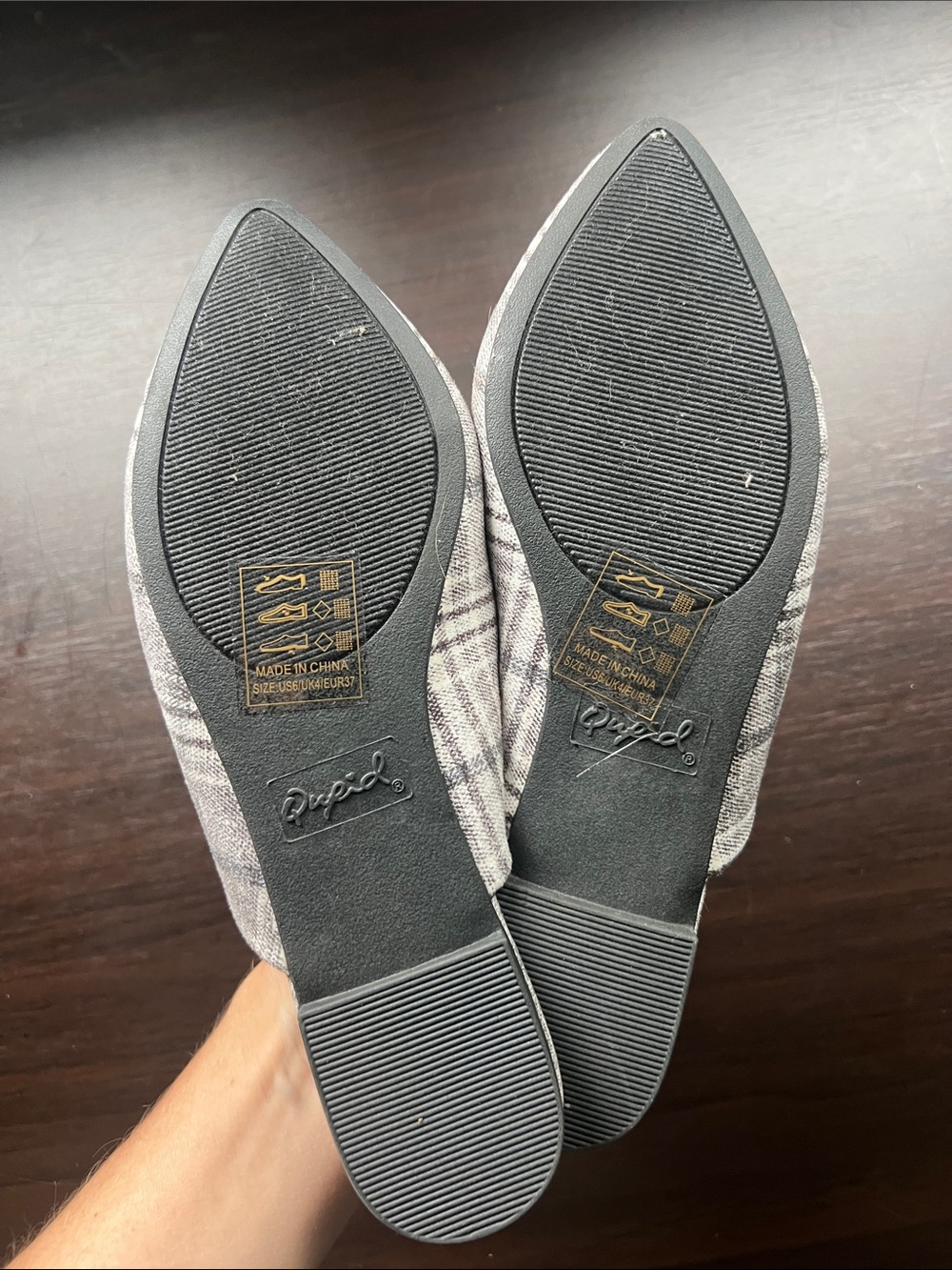 Qupid Gray Plaid Pointed Toe Slip-On Mules - Picture 2 of 4
